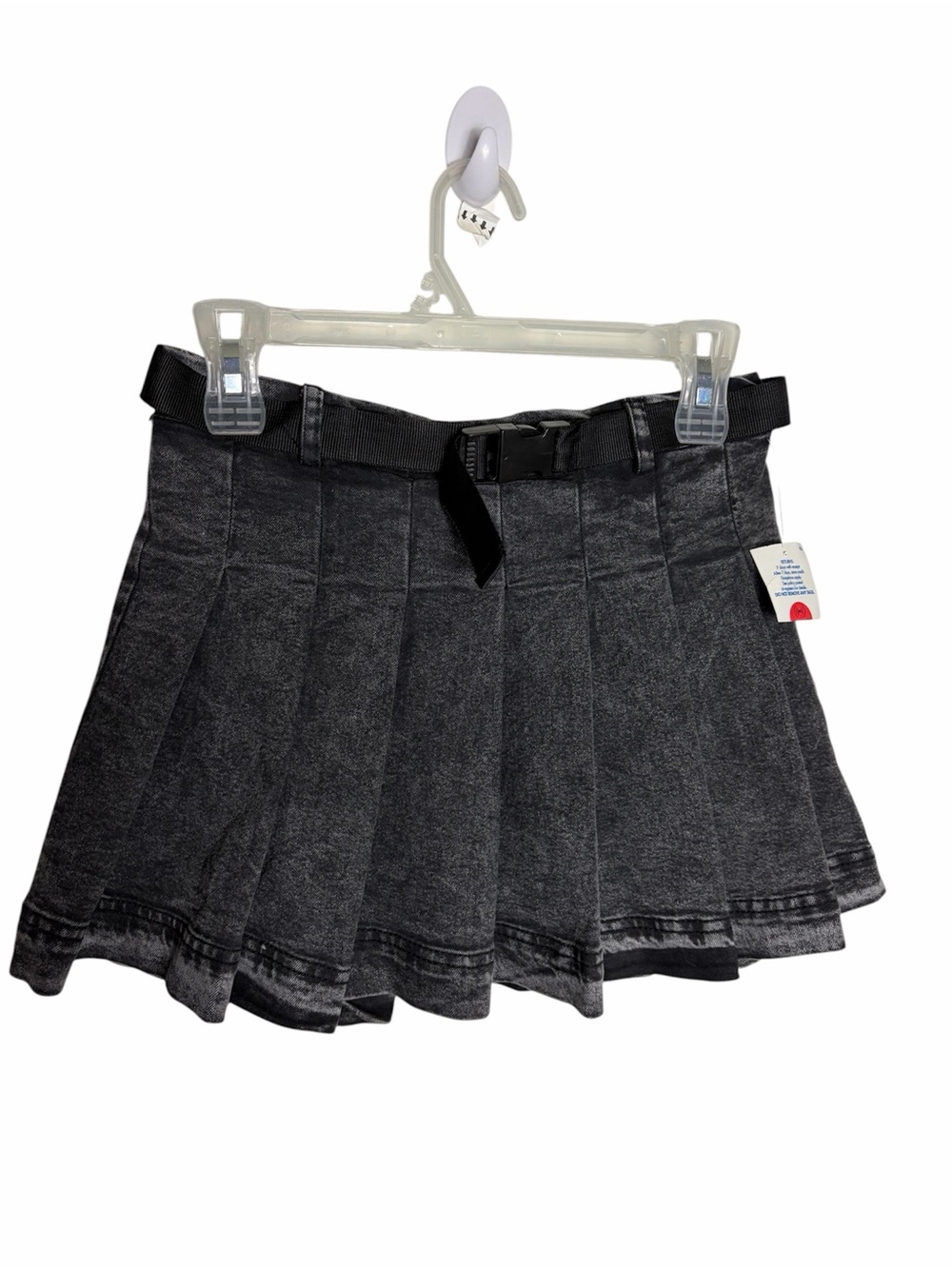 NWT spoon Jeans belted black acid wash pleated denim skirt size 14